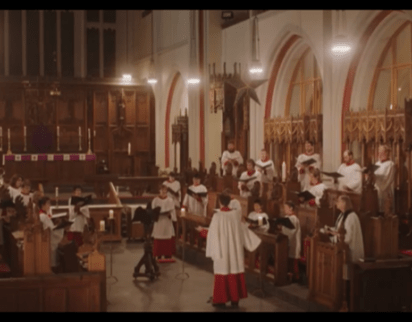 Screen shot from Evensong video showing choir in Cathedral