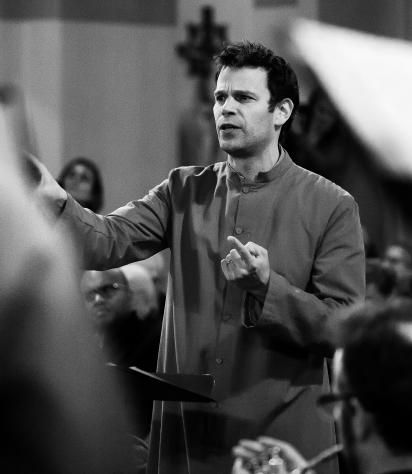 Nick Halley conducting during a performance