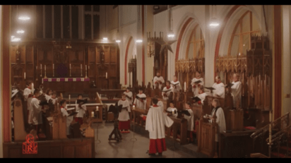 Screen shot from Evensong video showing choir in Cathedral